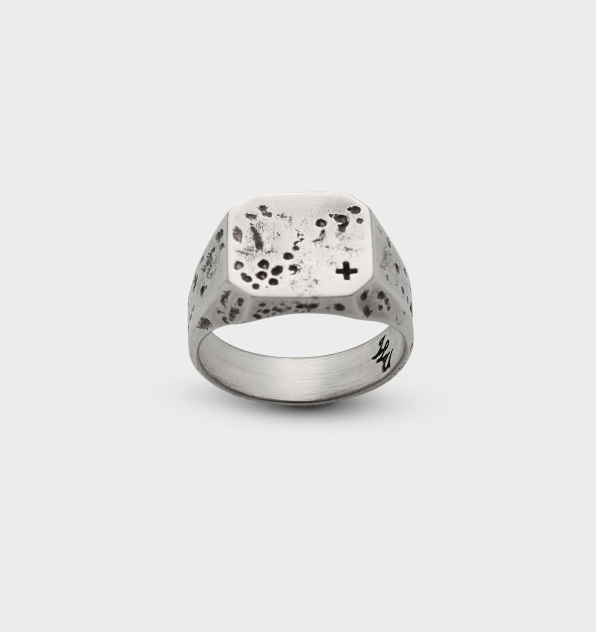 Distressed Octagon Signet Ring  - White Brass