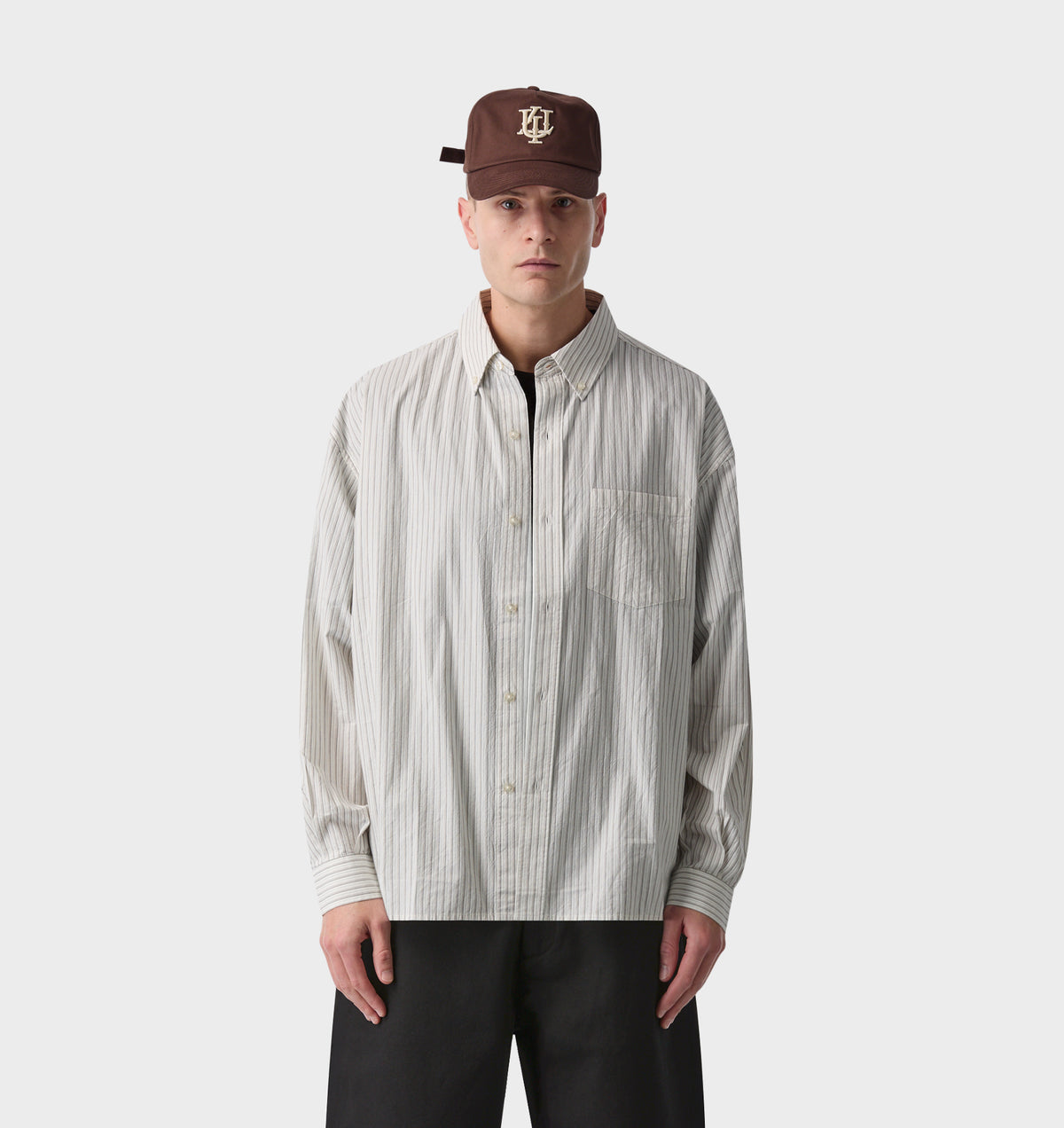 Kingston Oversized Shirt - White/Black/Beige Stripe