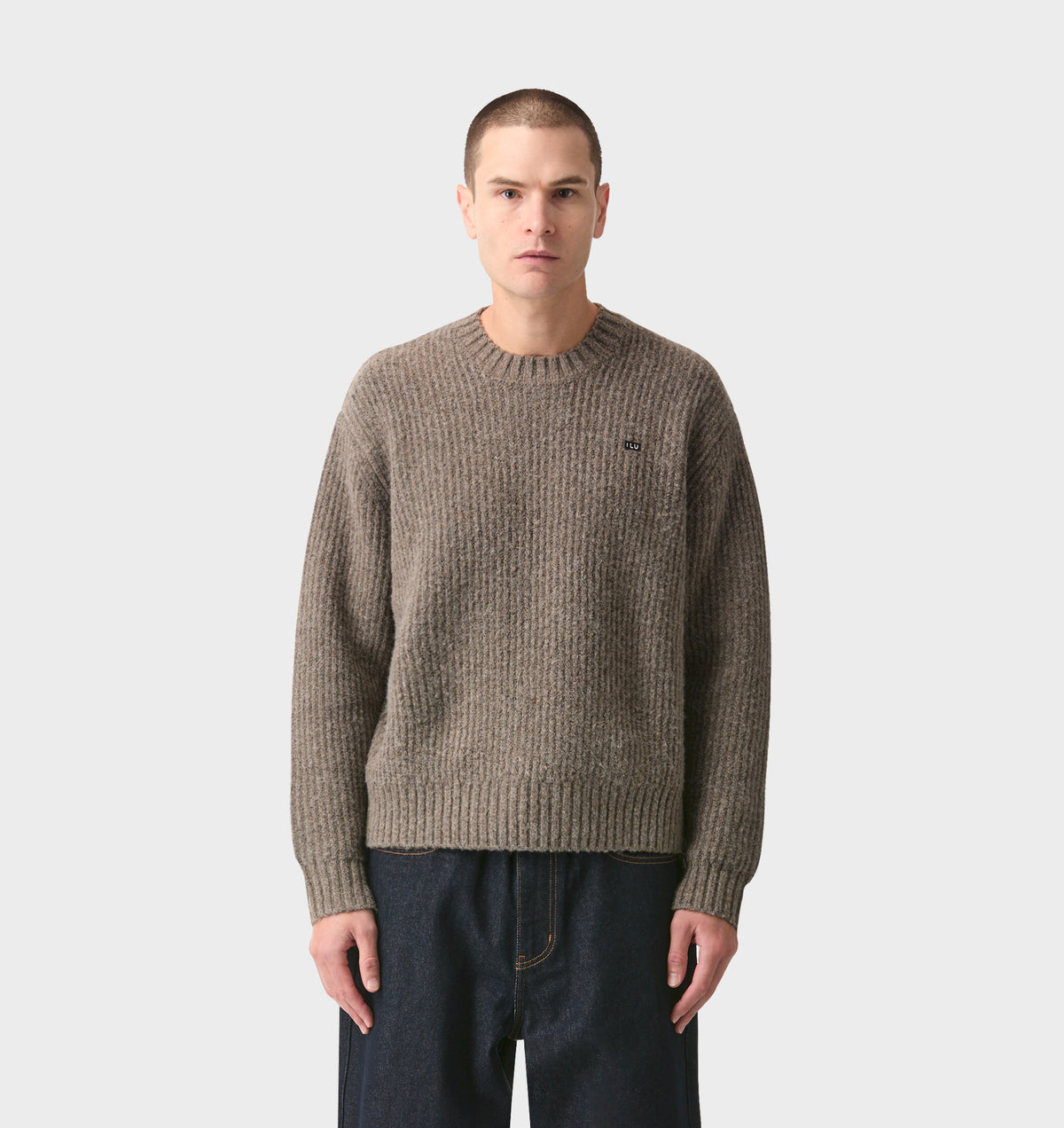 Wool Crop Knit Sweater - Mushroom