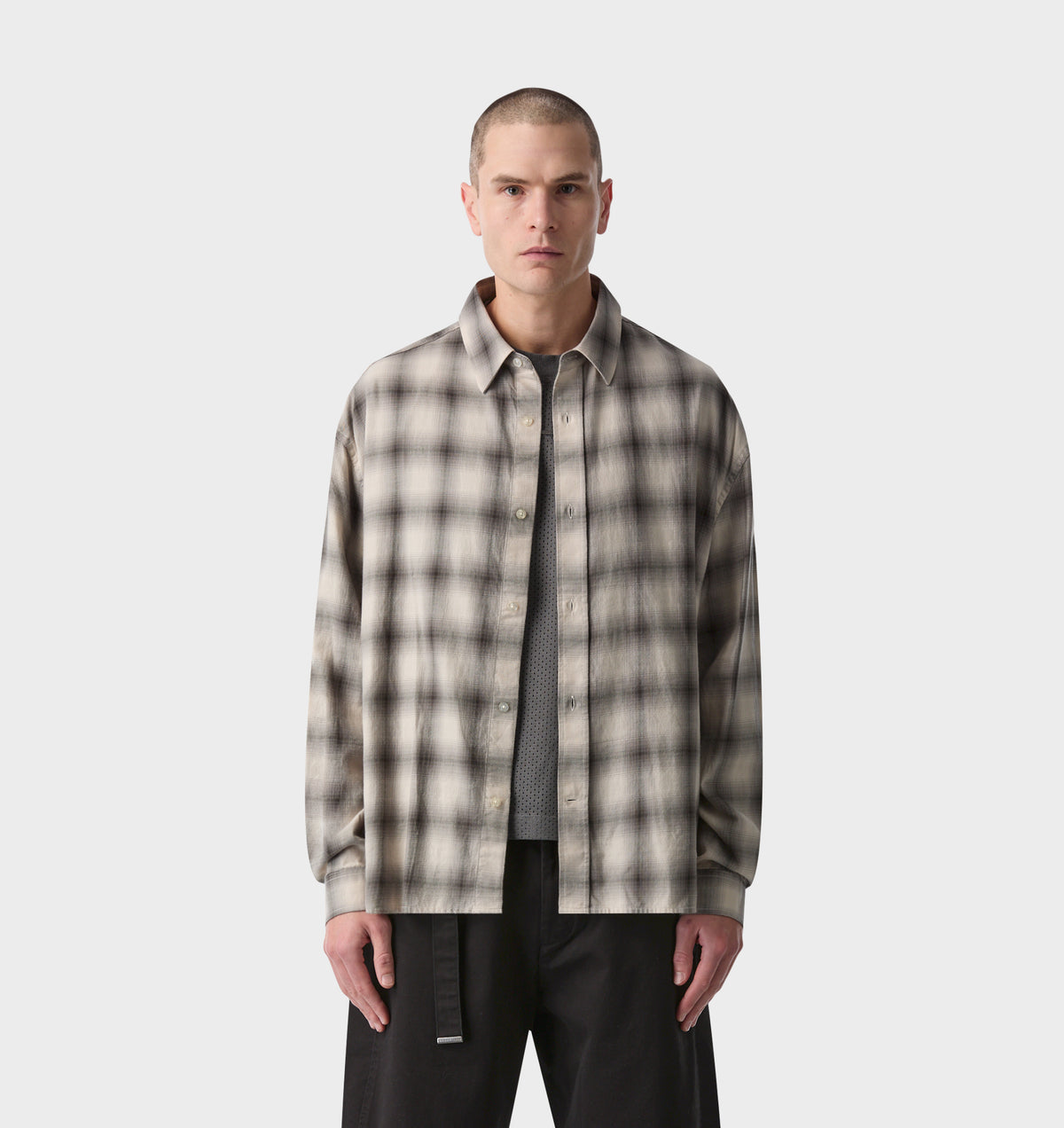 Mercer LS Flannel Shirt - Off White/Black Check