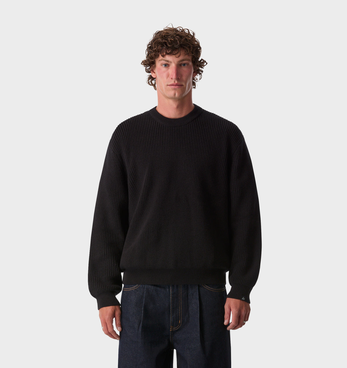 Cropped Knit Sweater - Black