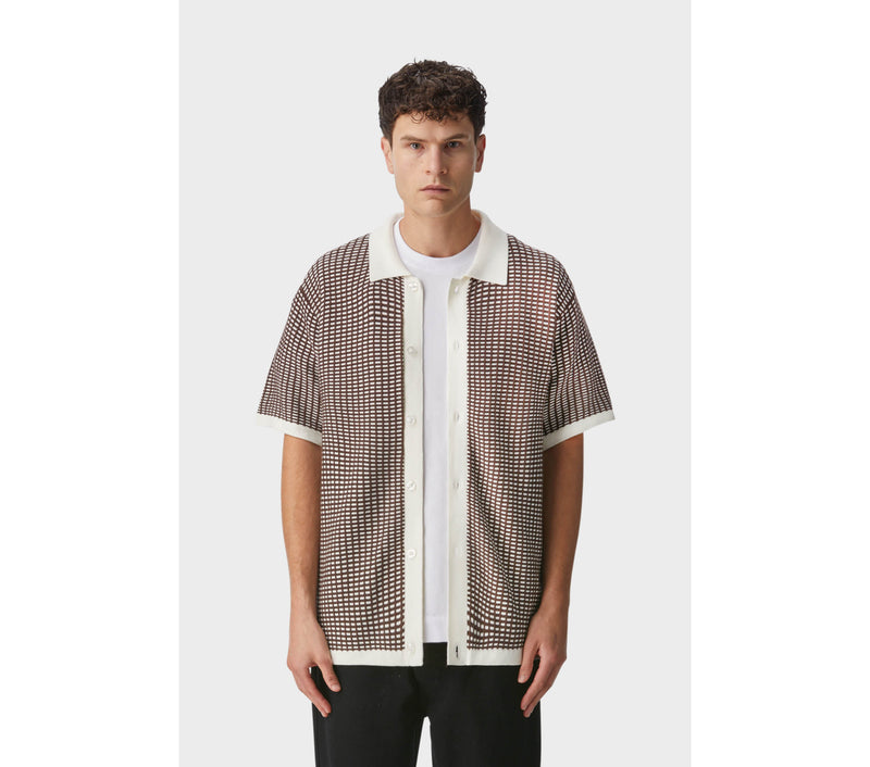 Jasper Knit SS Shirt - Off White/Brown
