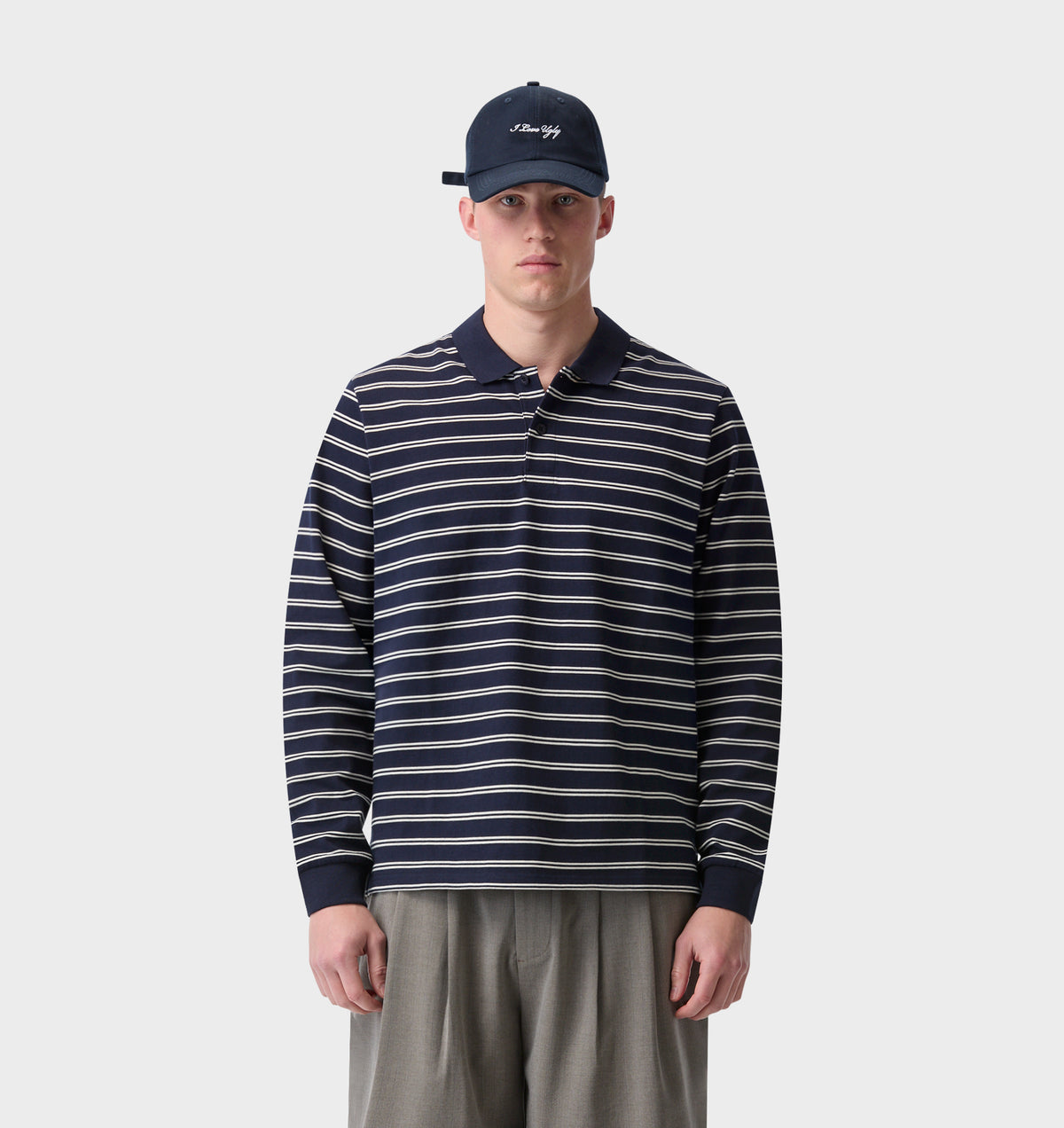 Polo LS Shirt - Navy/Off White Stripe