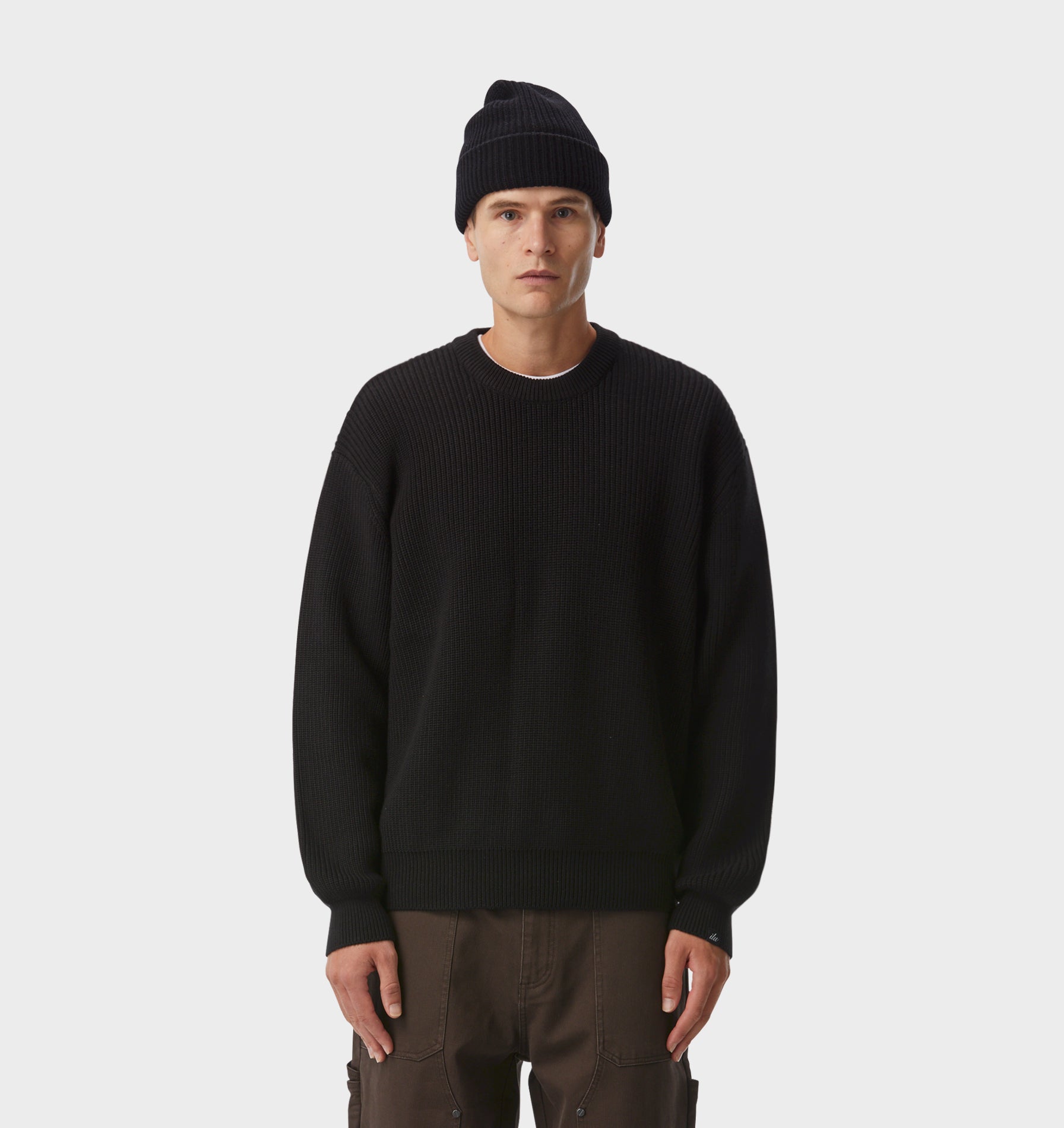 Cropped Knit Sweater - Black