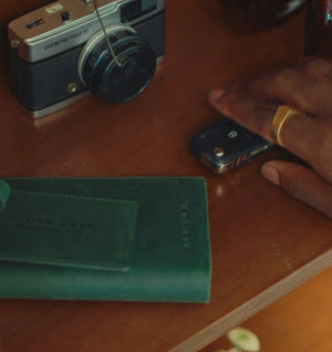 Leather Passport Holder/Luggage Tag - Green