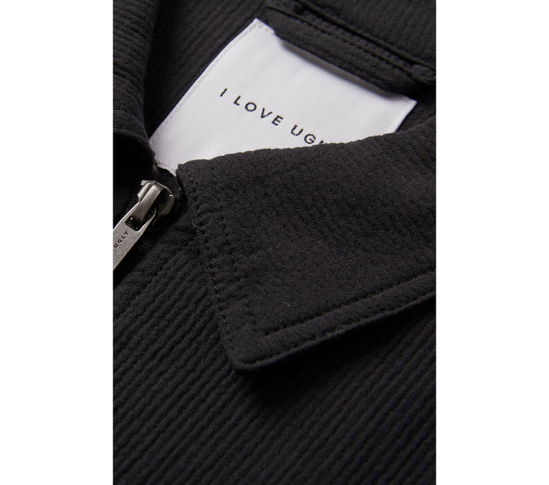 Textured Raglan Sleeve Jacket - Black
