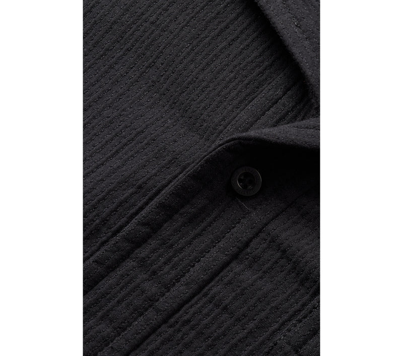 Textured Cuban Collar LS Shirt - Black