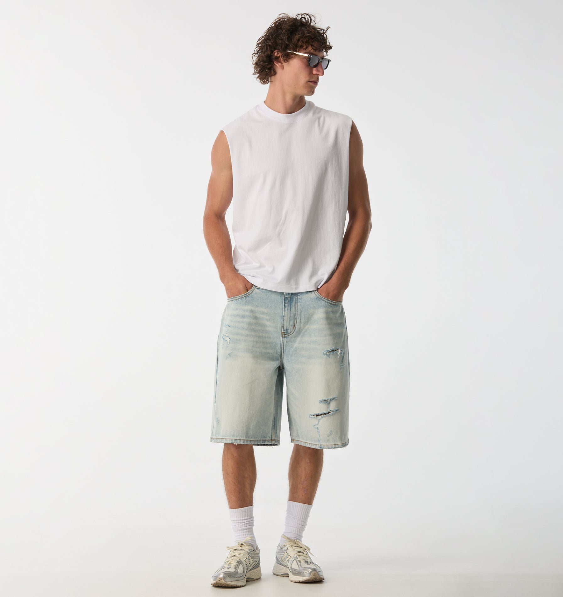 Distressed Wyatt Denim Short - Light Vintage Blue