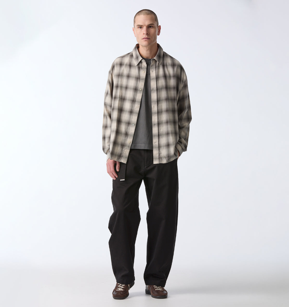 Mercer LS Flannel Shirt - Off White/Black Check