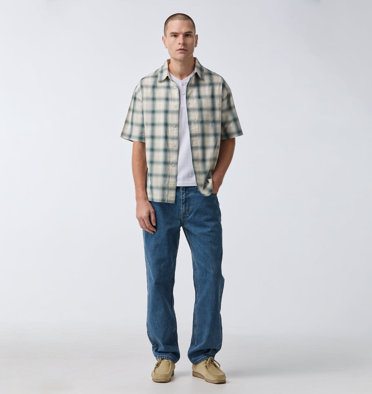 Arlo SS Shirt - White/Teal Check