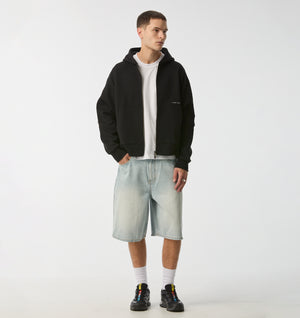 Crop Box Zip Hood - Black
