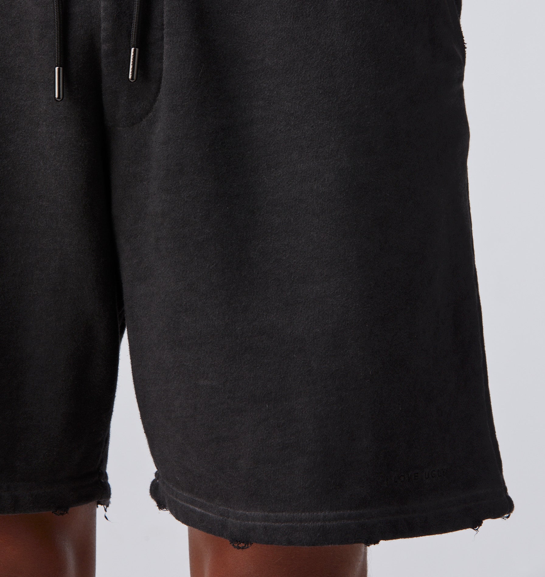 Distressed Trackie Short - Dirty Black