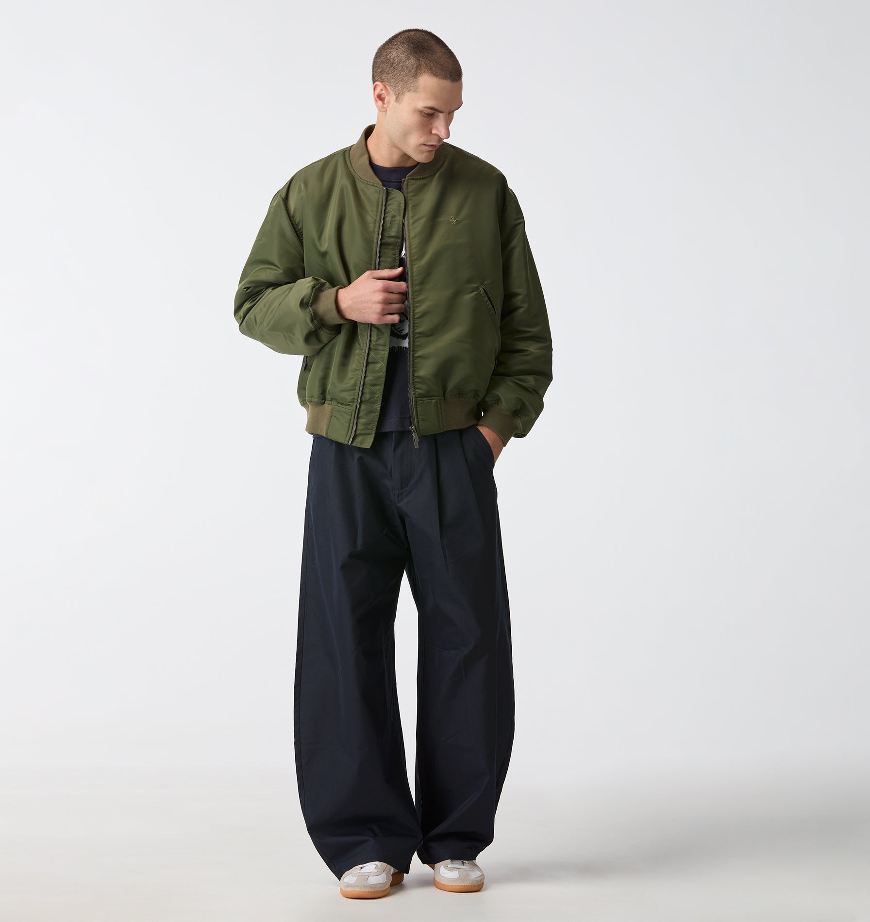 Nylon Bomber Jacket - Army Green