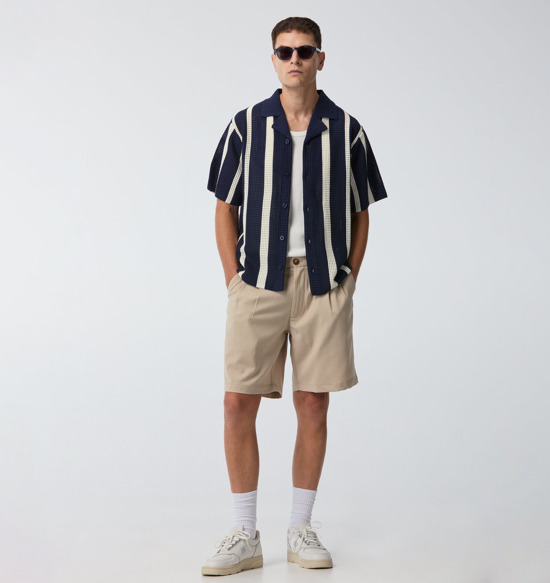 Knit Cuban Collar SS Shirt - Navy/Off White