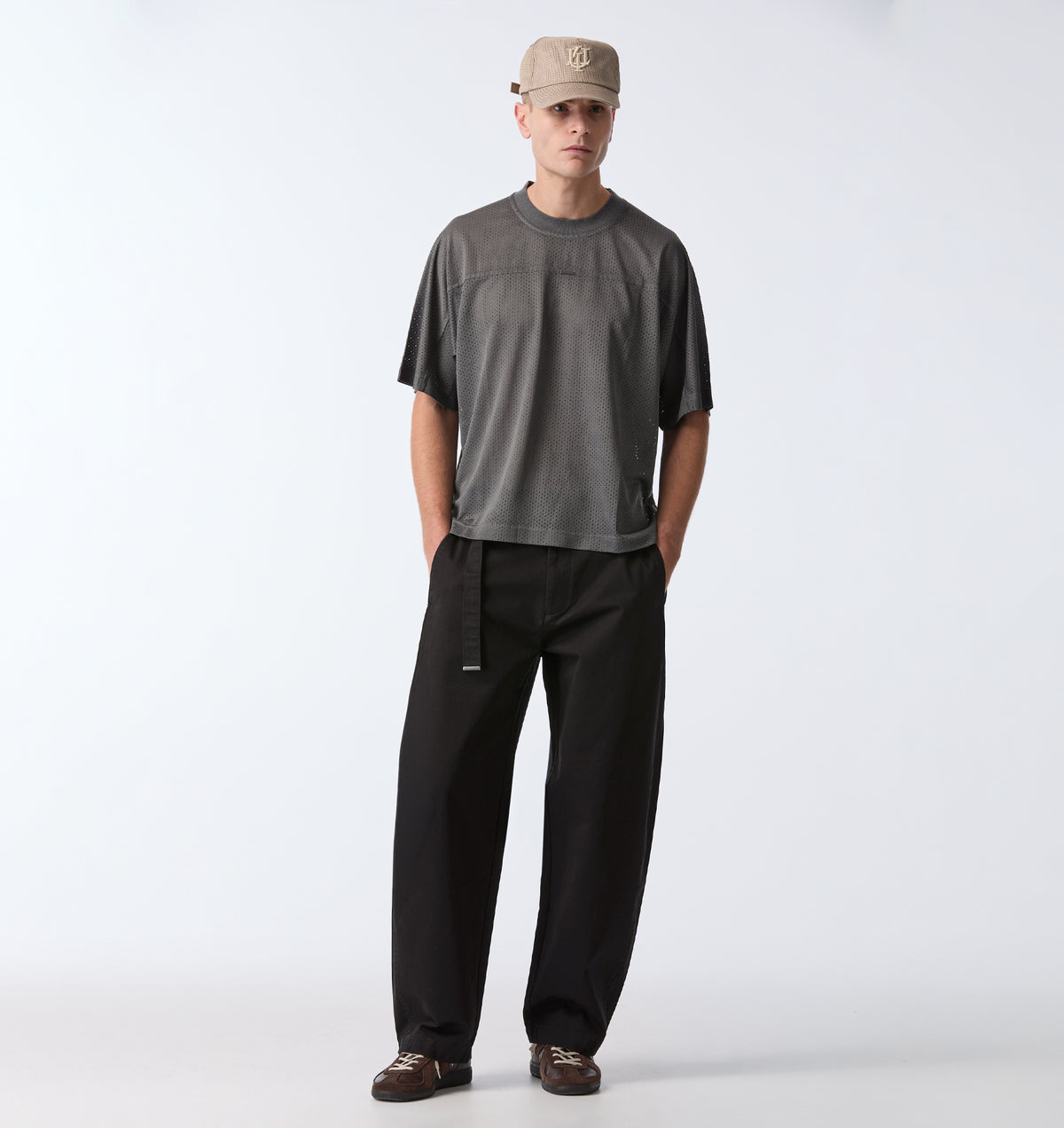 Belted Barrel Leg Pant - Black