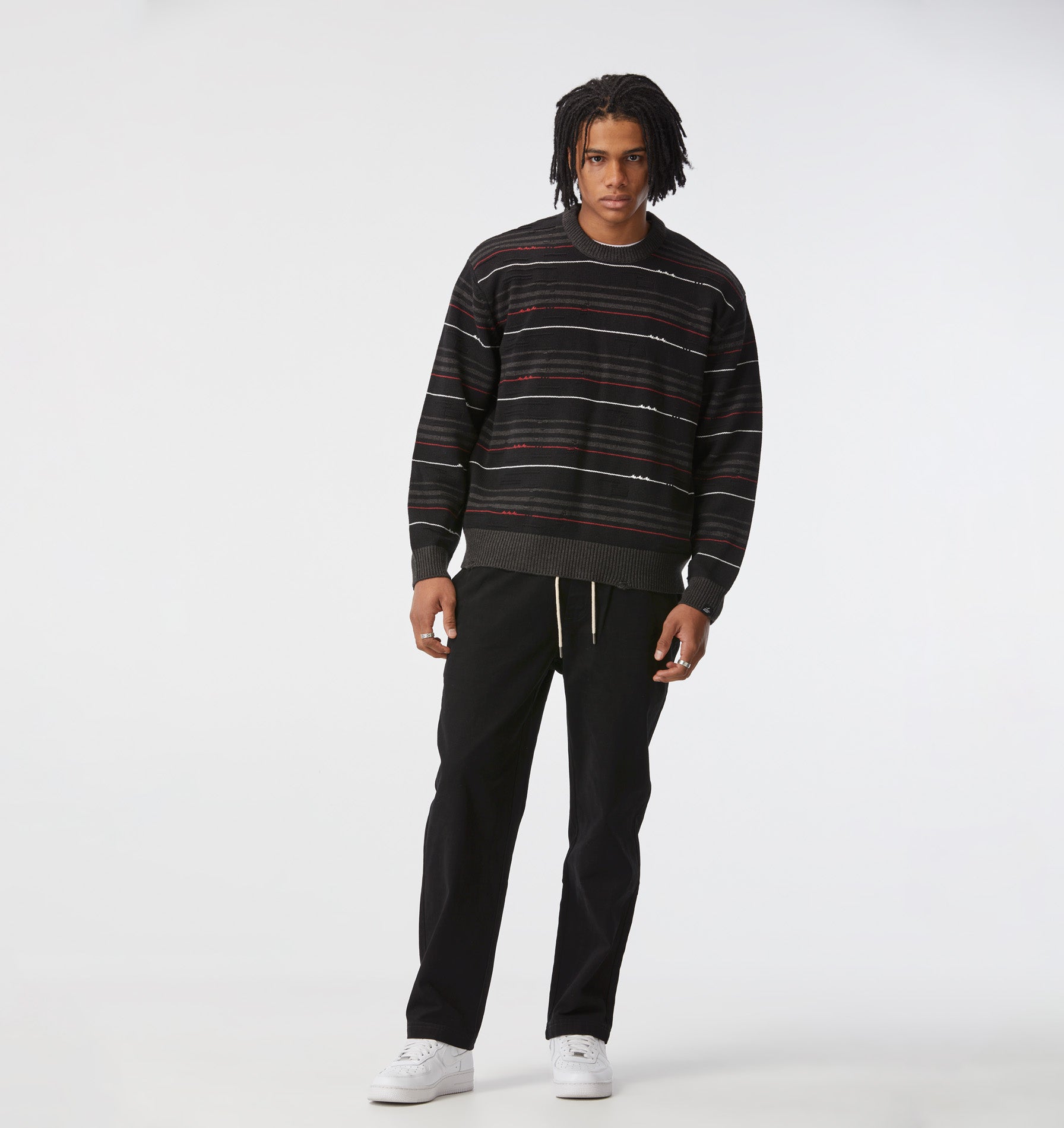 Distressed Knit Sweater - Black/Charcoal