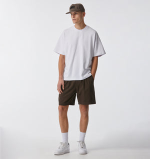 Linen Michael Pleat Short - Espresso