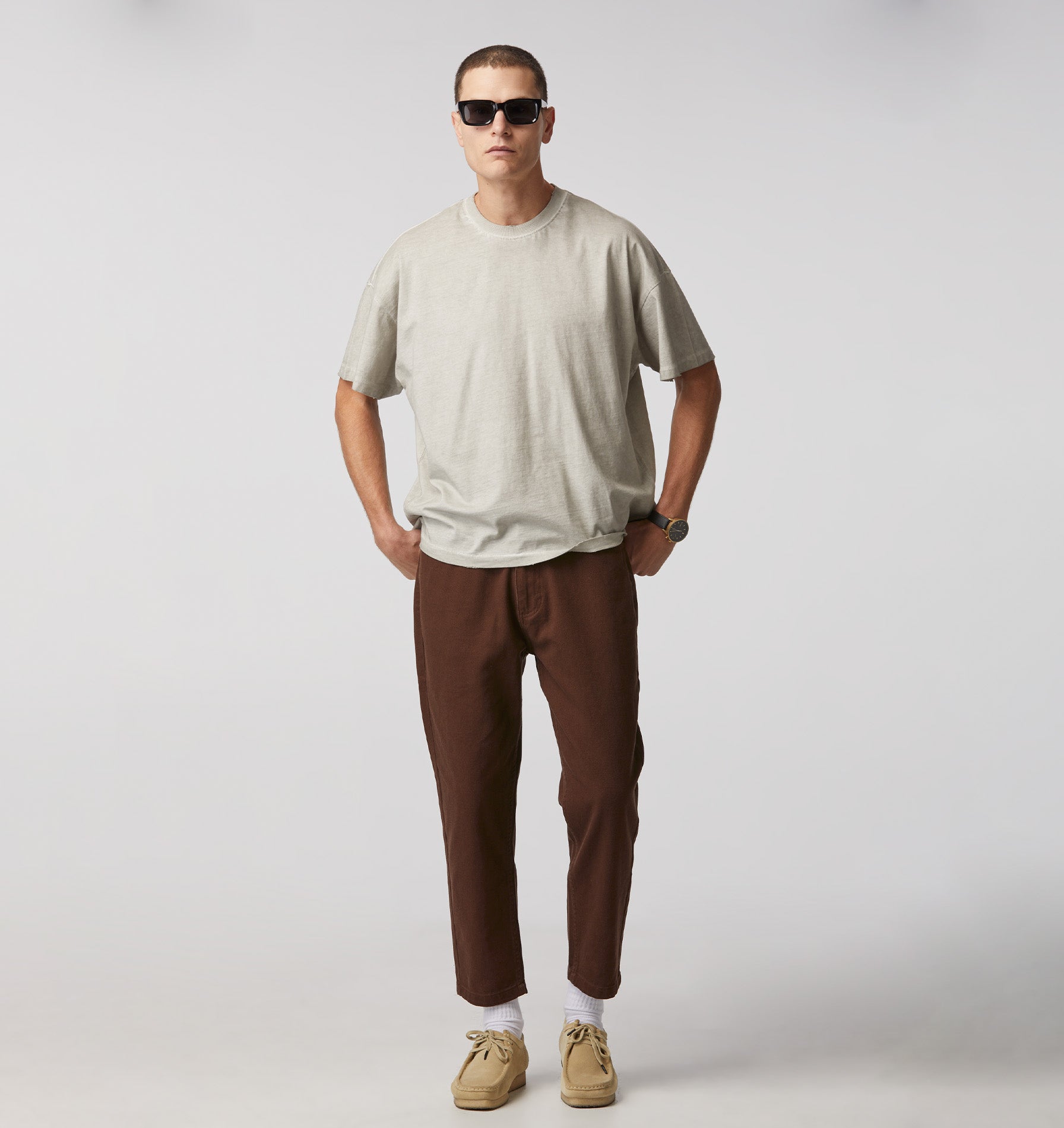 Distressed Lewi Crop Tee - Mushroom