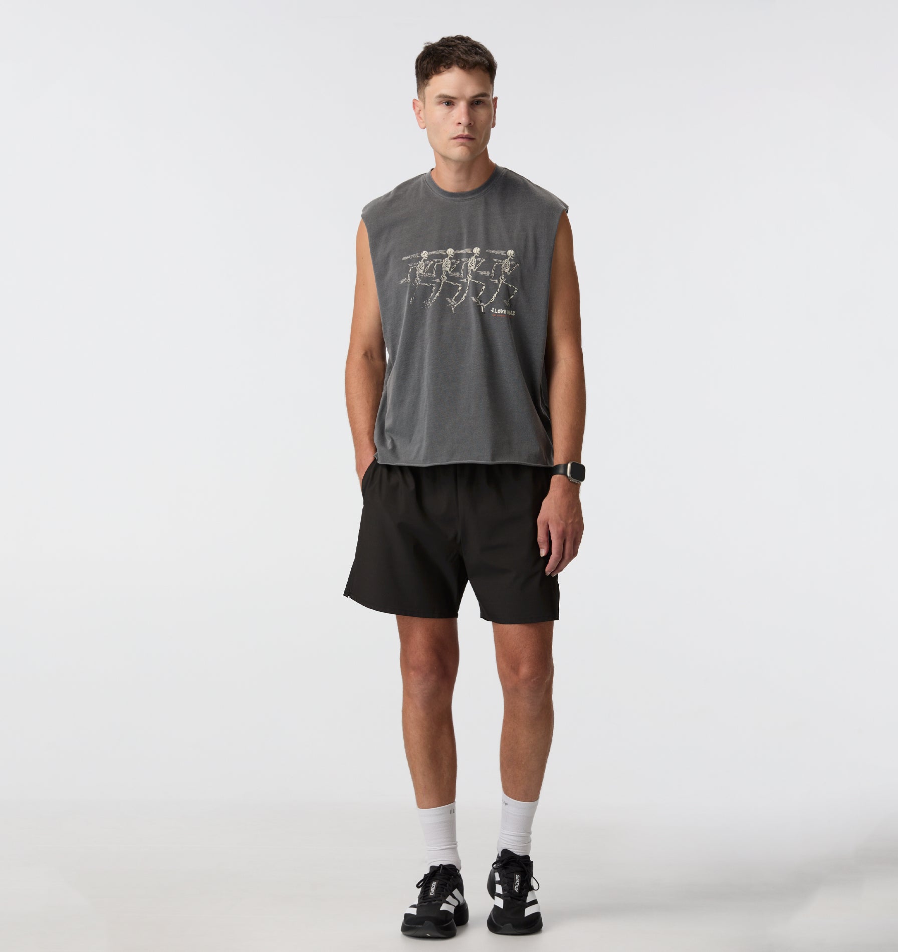 Skeleton Cotton Active Crop Tank - Washed Black