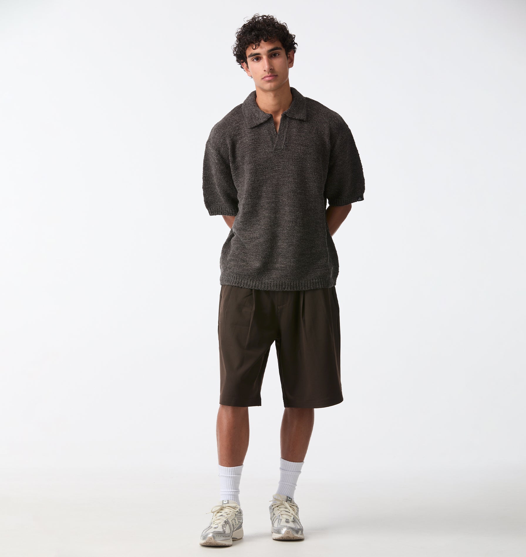 Box Knit Polo - Charcoal