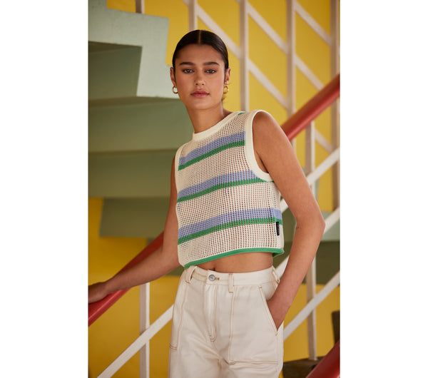 Munroe Crochet Tank - Pop Stripe