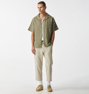 Linen Cuban Collar SS Shirt - Sage