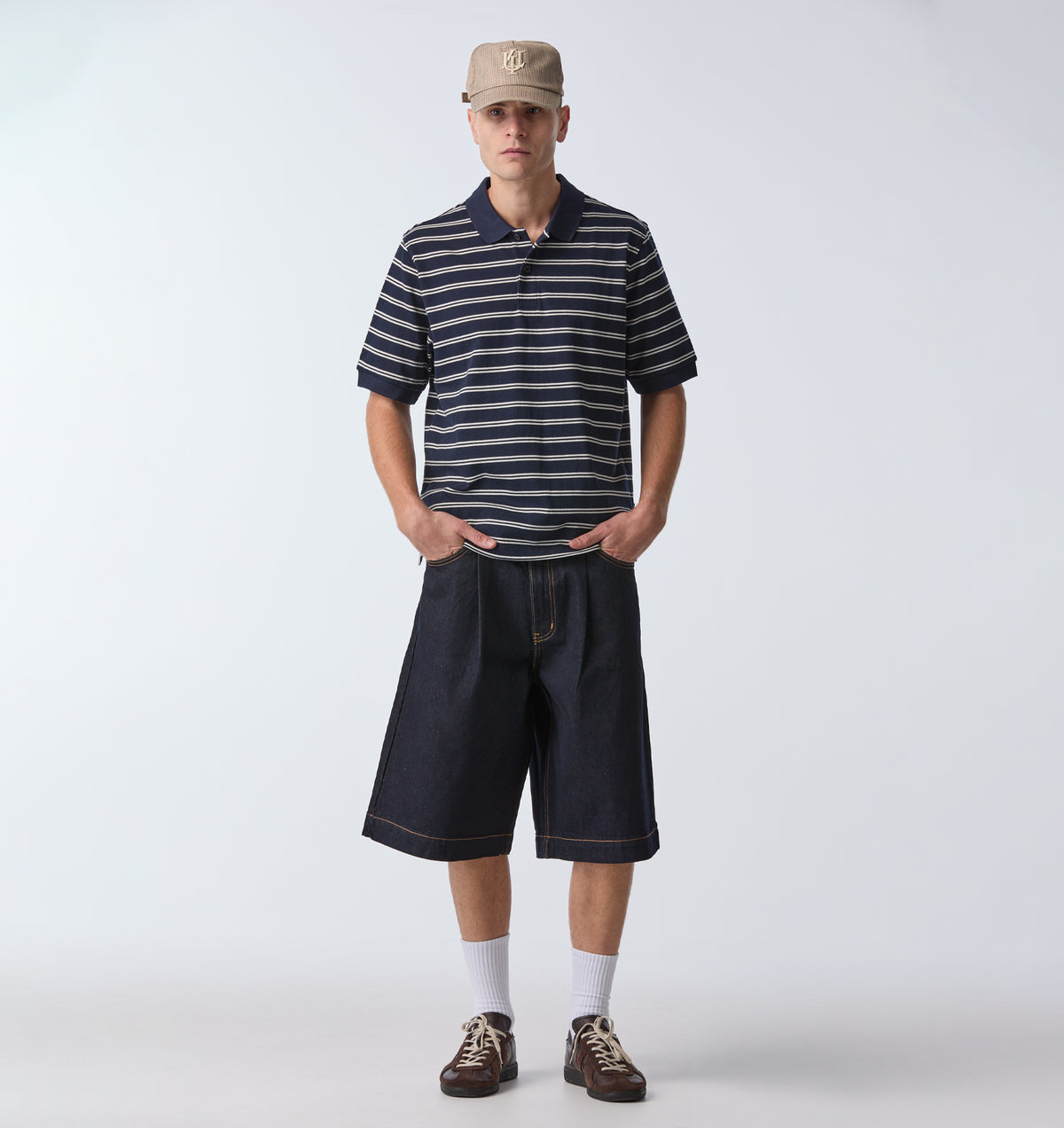 Polo SS Shirt - Navy / Off White Stripe