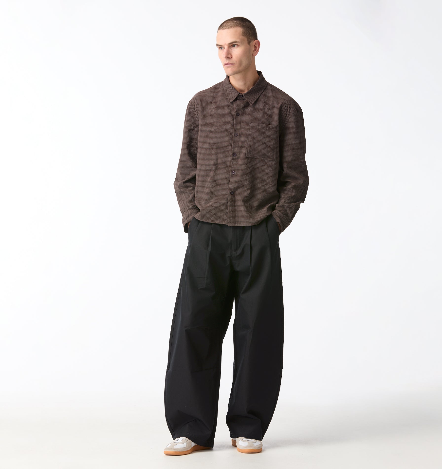 Crop LS Shirt - Brown/Black Check