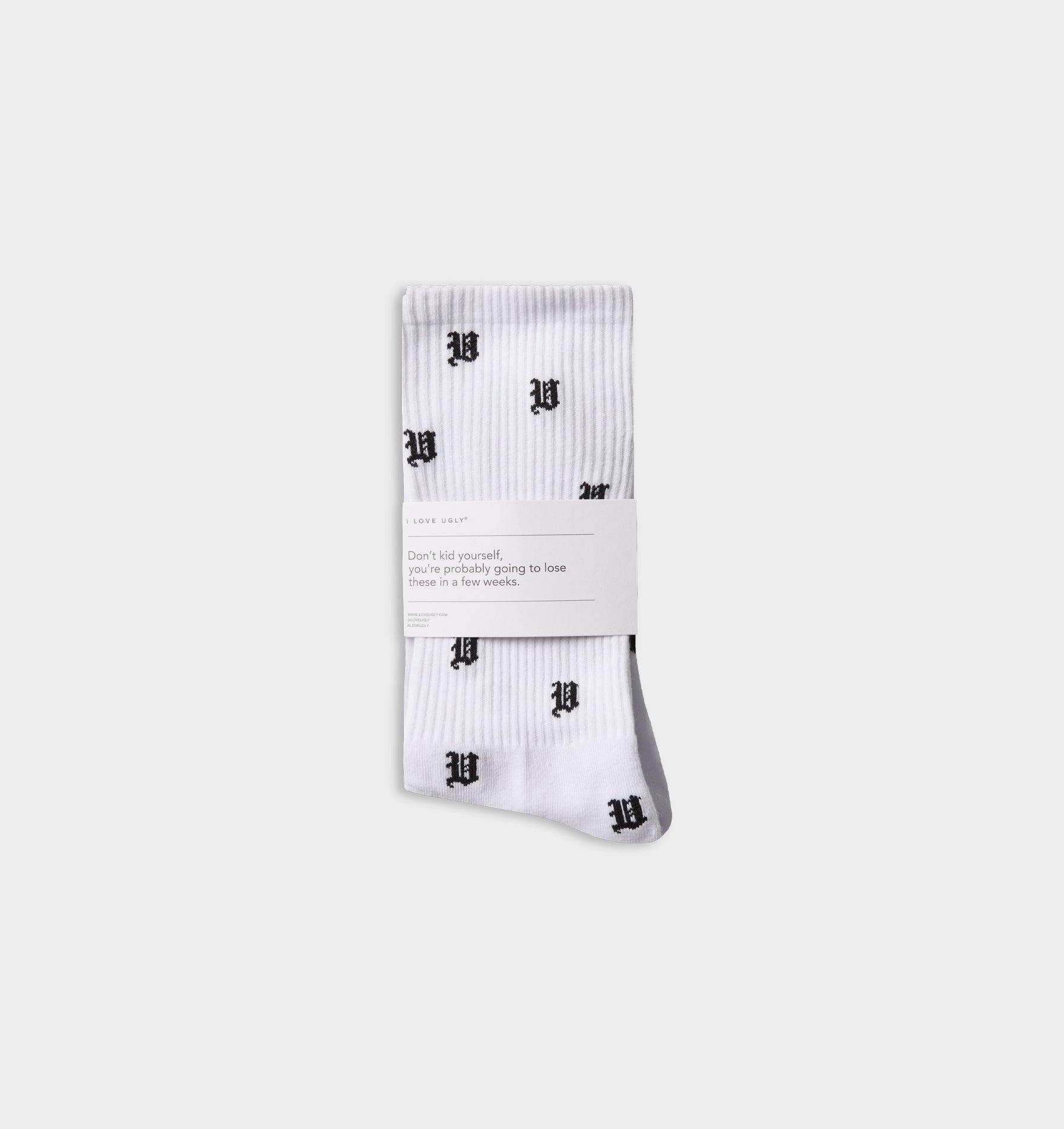 All Over 'U' Sock - White
