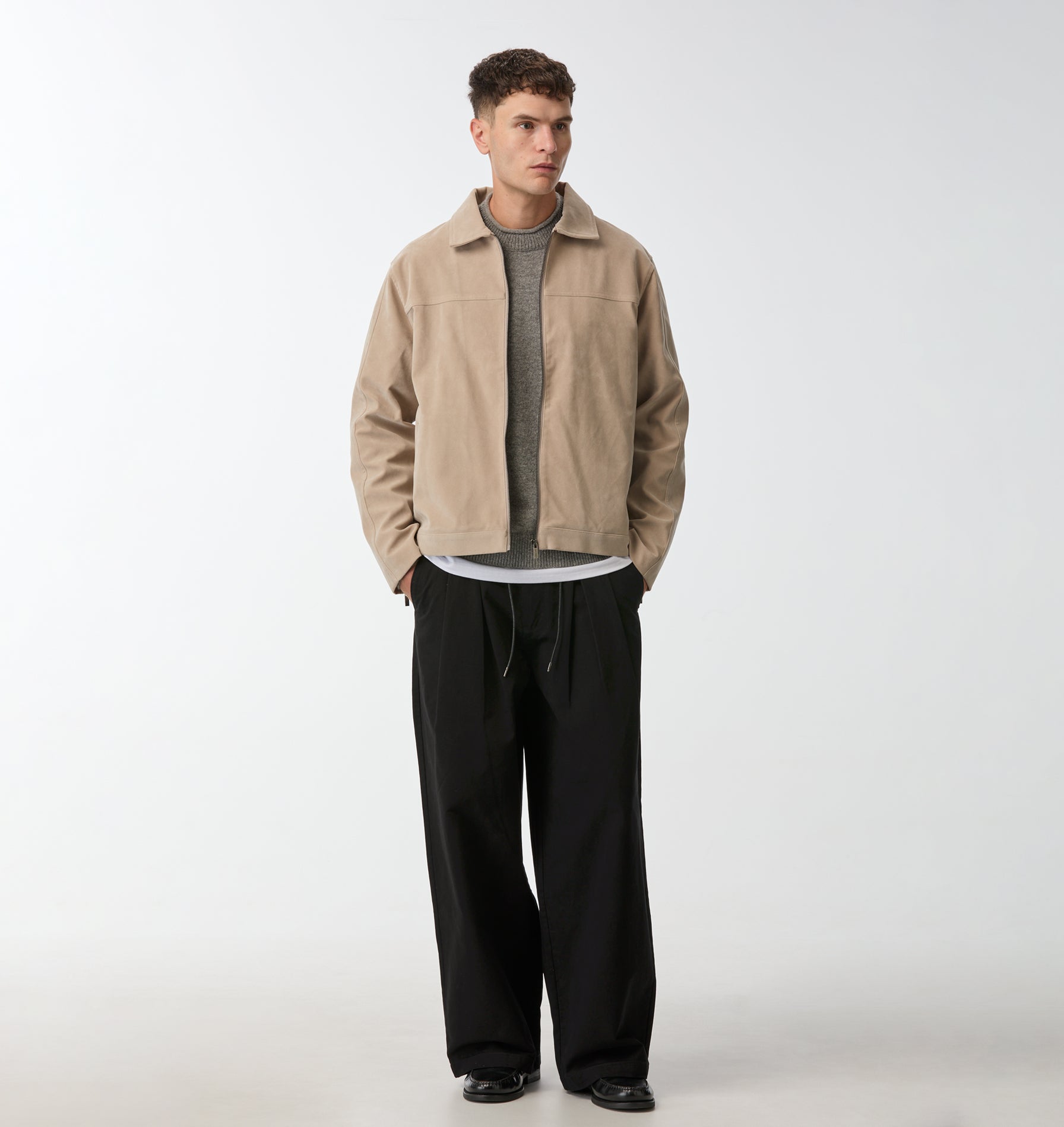 Wide Leg Pleat Pant - Black