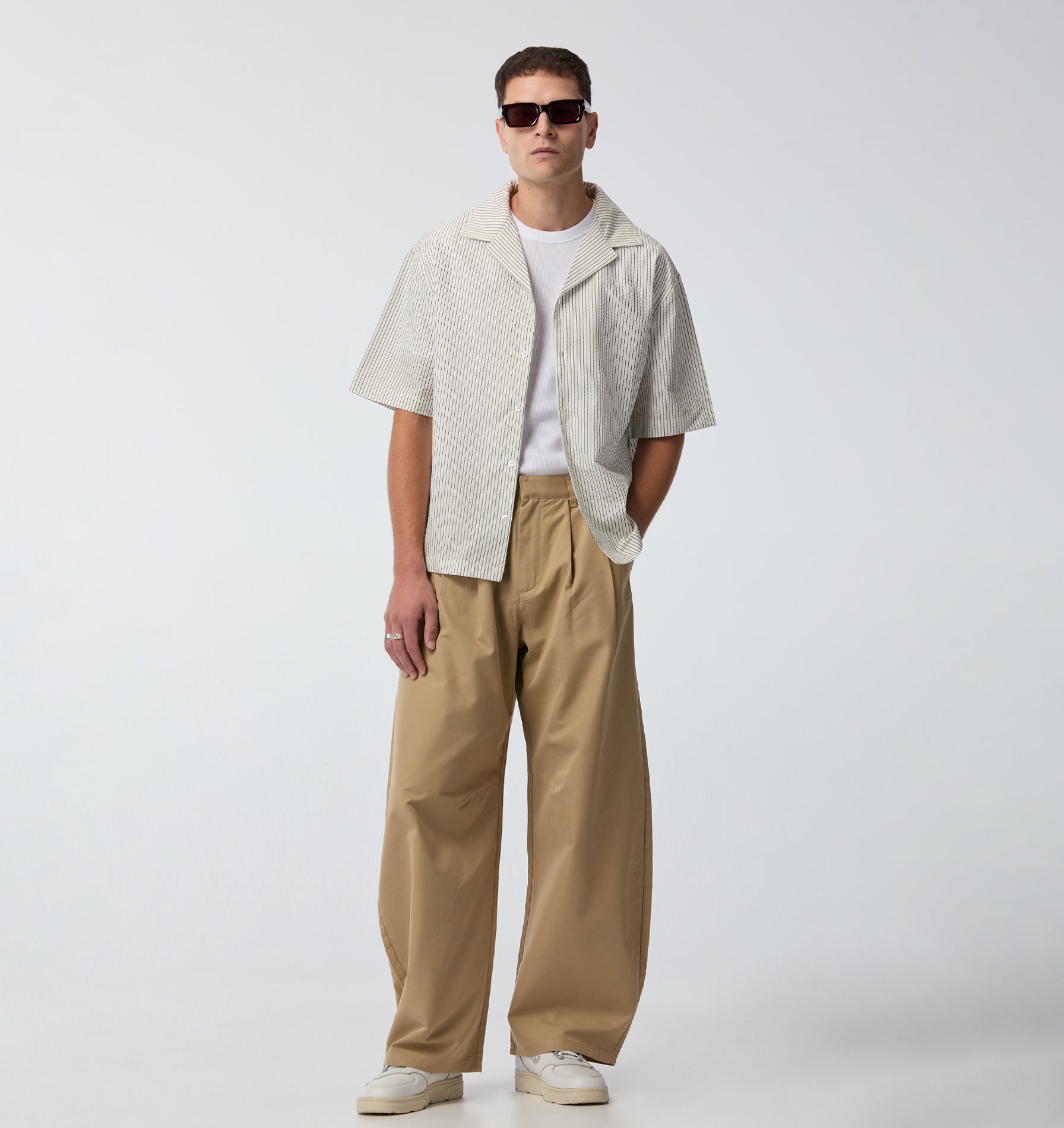 Box Cuban Collar Shirt - White/Black Stripe | I Love Ugly