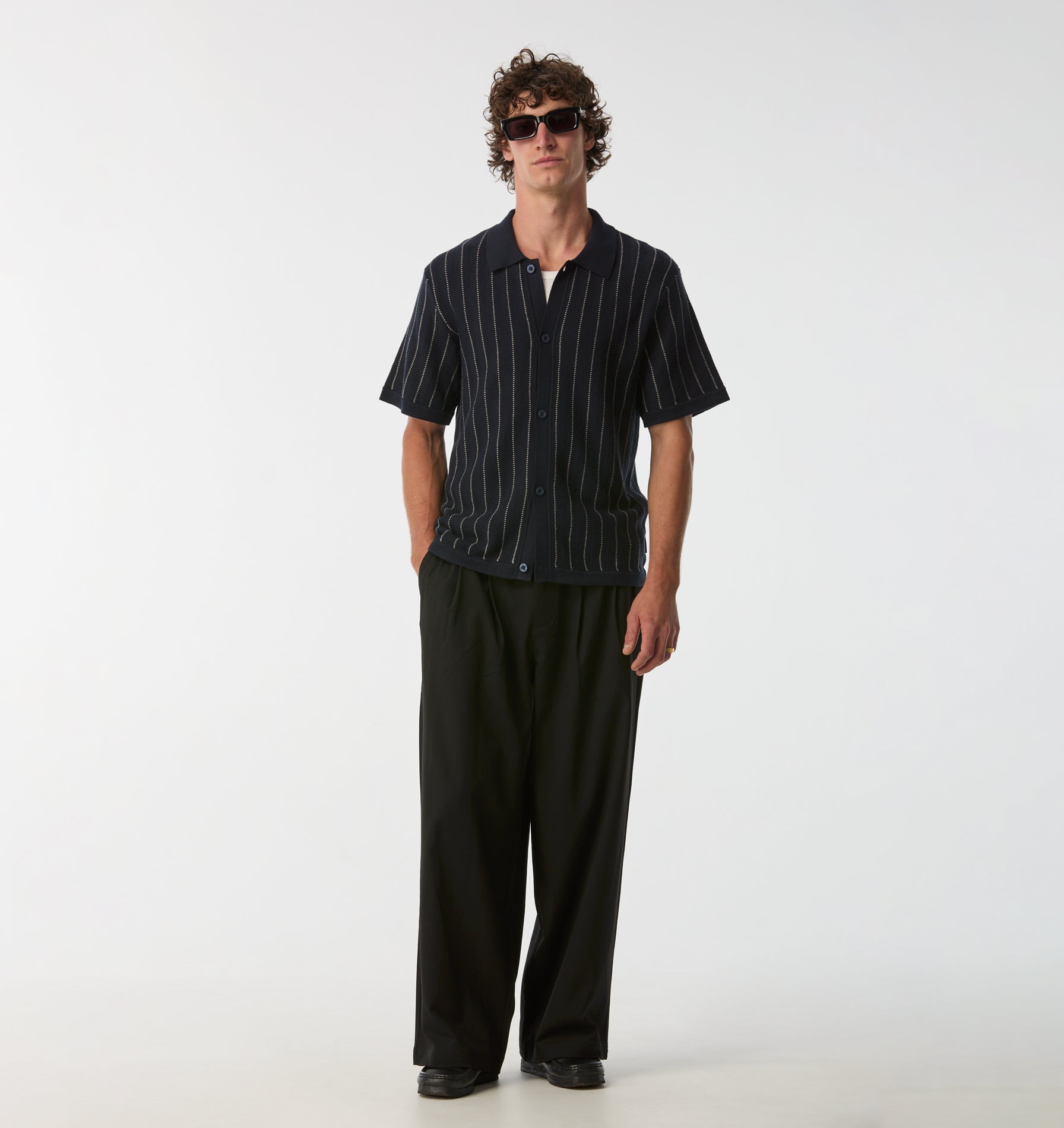 Jasper Knit SS Shirt - Navy Stripe