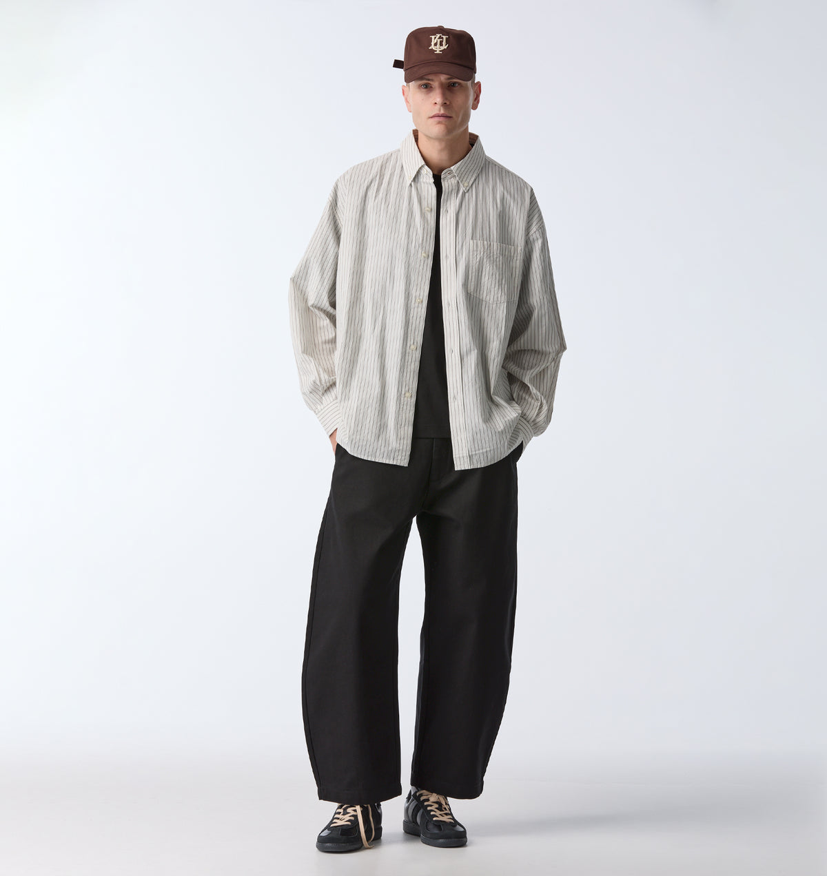 Kingston Oversized Shirt - White/Black/Beige Stripe