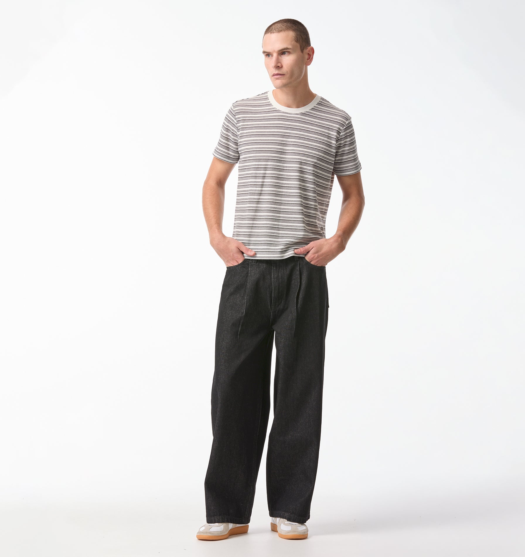 Muscle Tee - White/Black Stripe