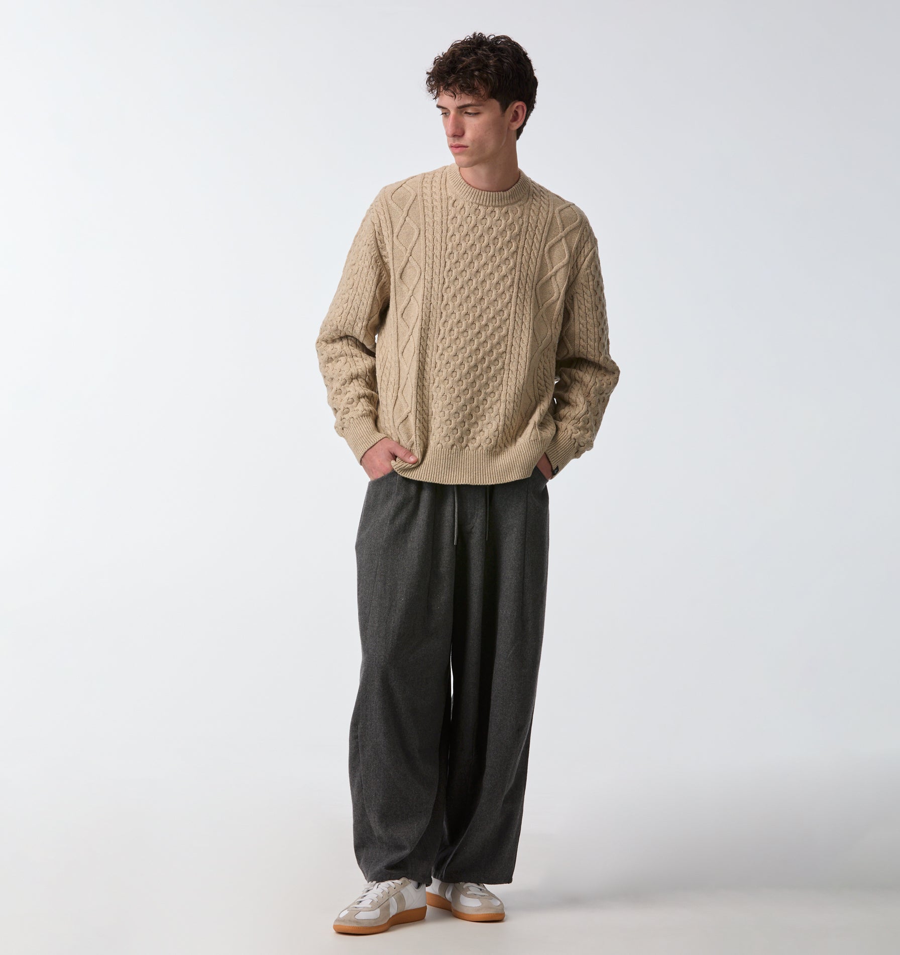 Cable Crop Knit Sweater - Off White