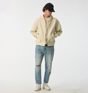 Crop Box Zip Hood - Vintage White