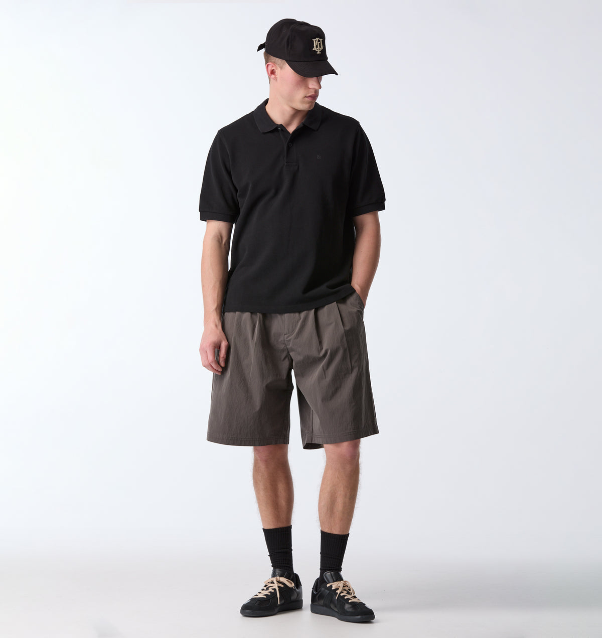 Nylon Alby Pleated Short - Charcoal