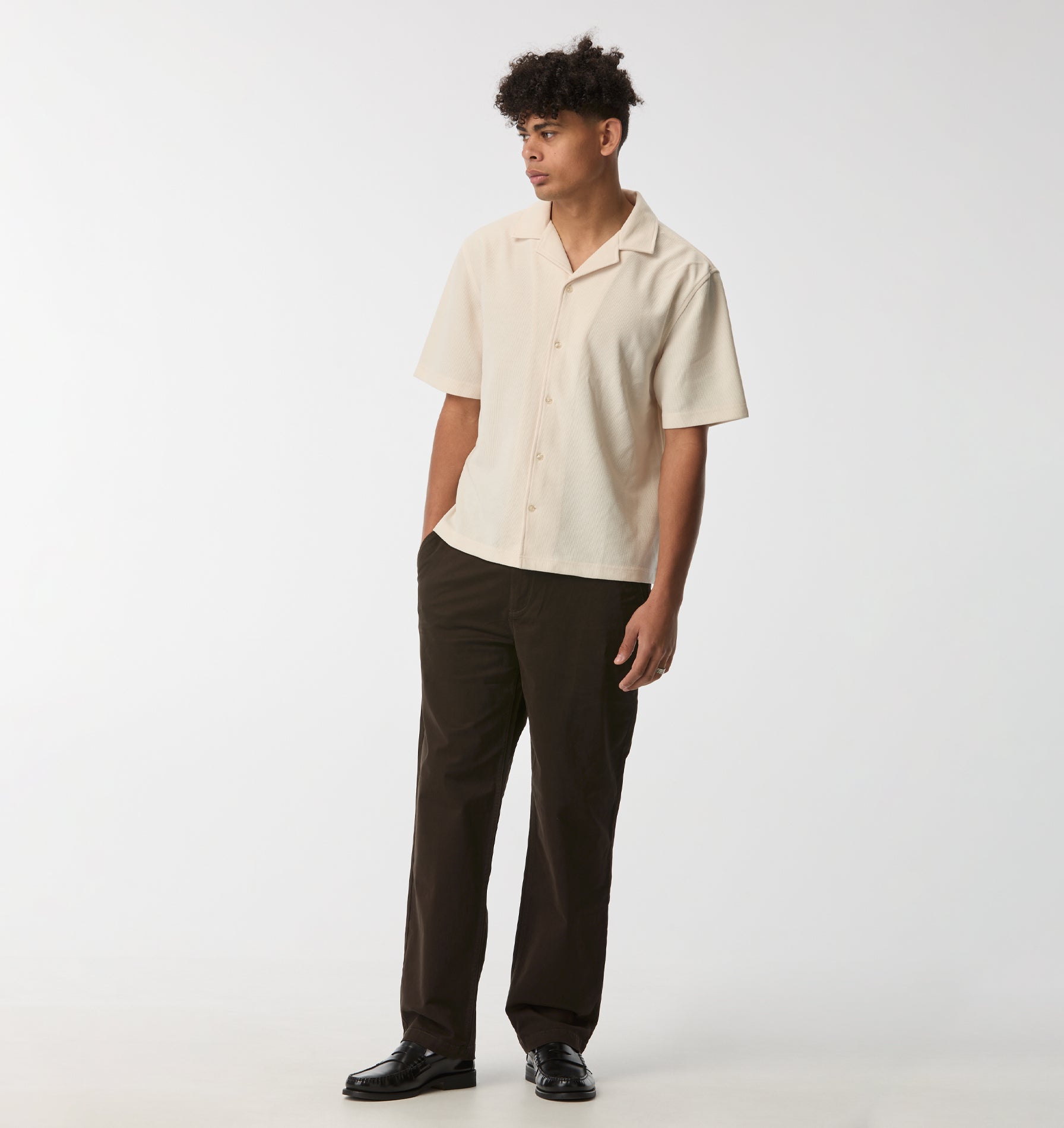 Waffle Box Cuban Collar SS Shirt - Off White