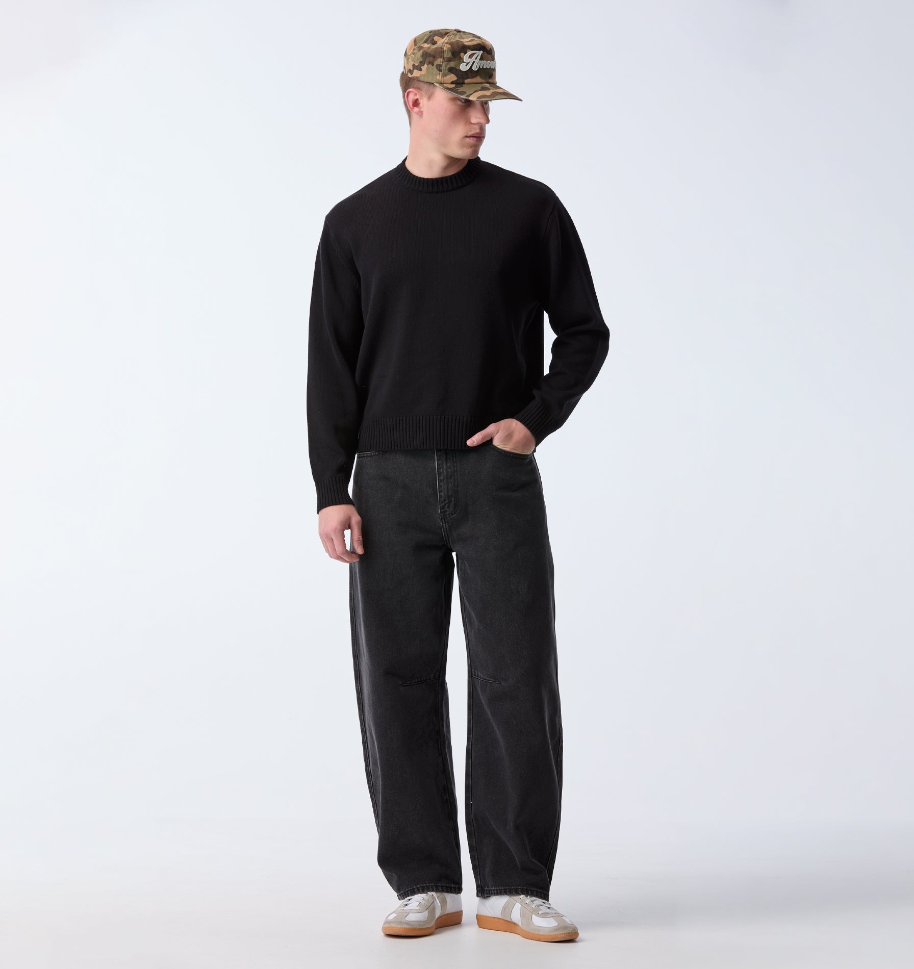 Midweight Crop Knit Sweater - Black