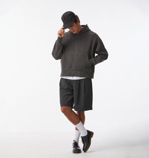 Cropped Zip Up Hood - Washed Black