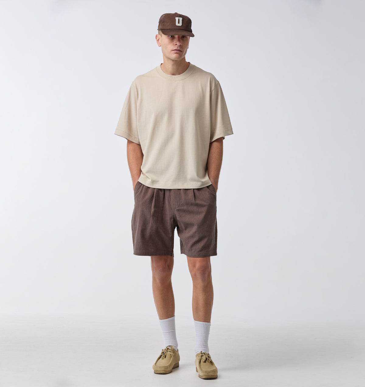 Linen Michael Pleat Short - Mushroom