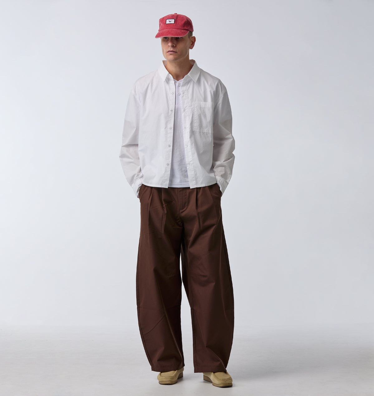 Crop LS Shirt - White Poplin