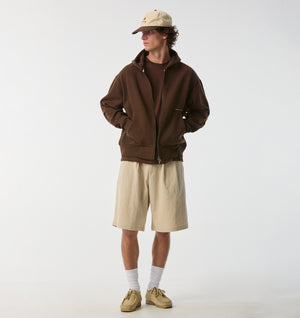 Crop Box Zip Hood - Dark Brown