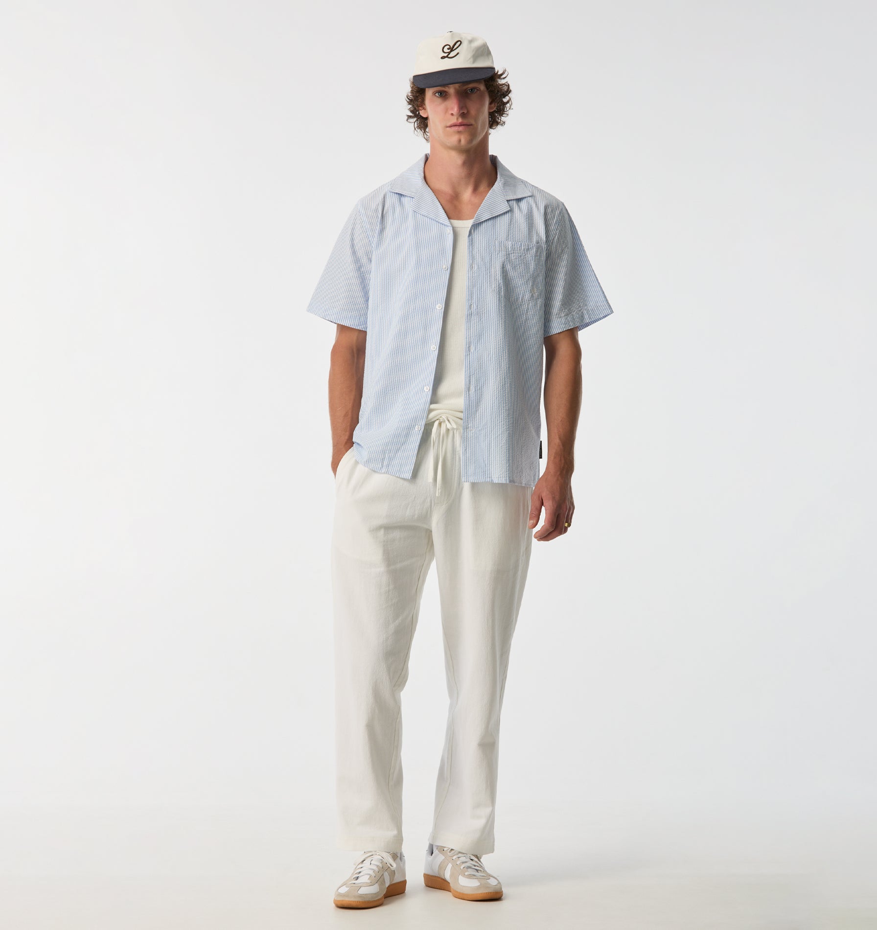 Cuban Collar SS Shirt - Blue Stripe