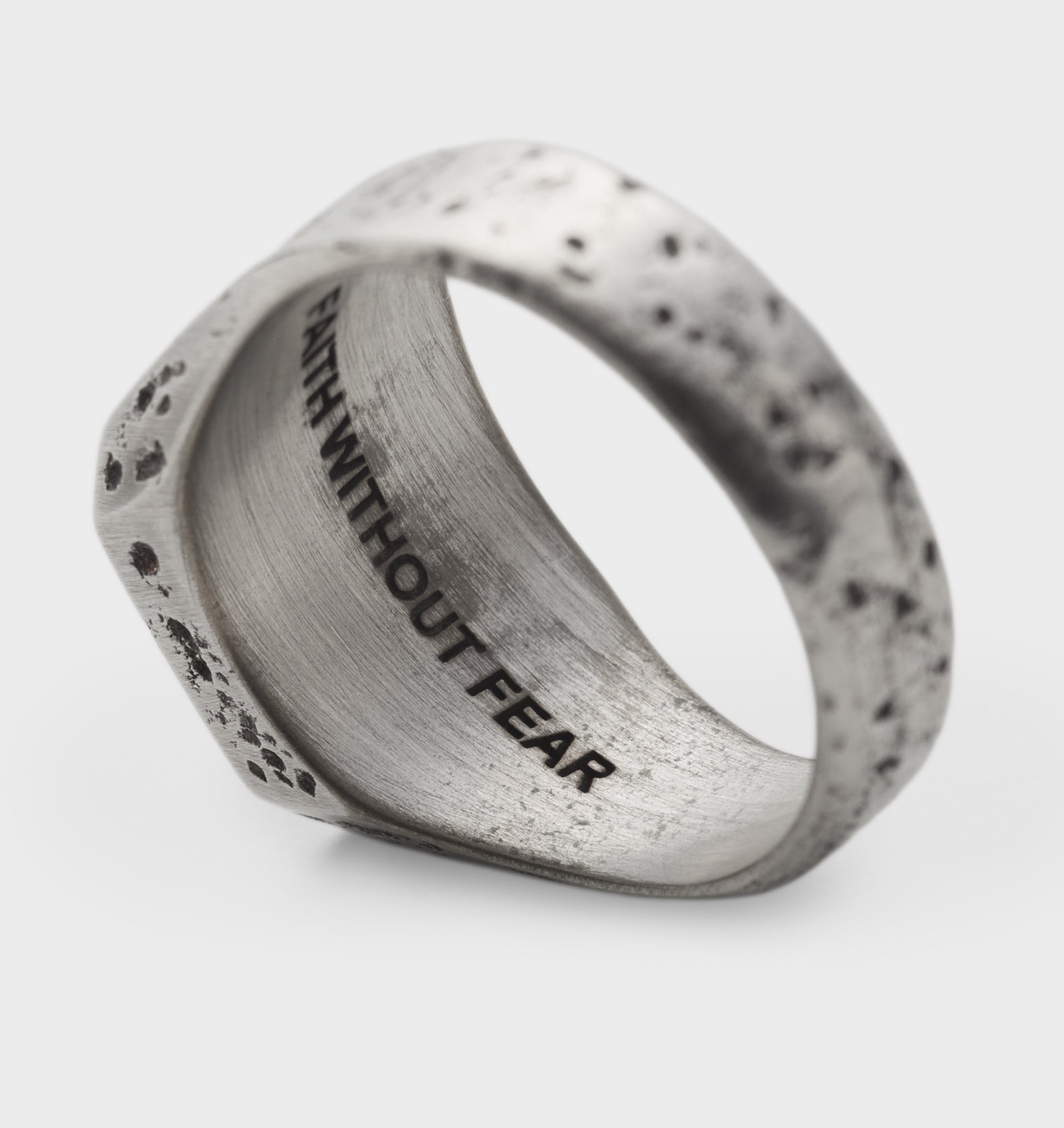 Distressed Octagon Signet Ring  - White Brass