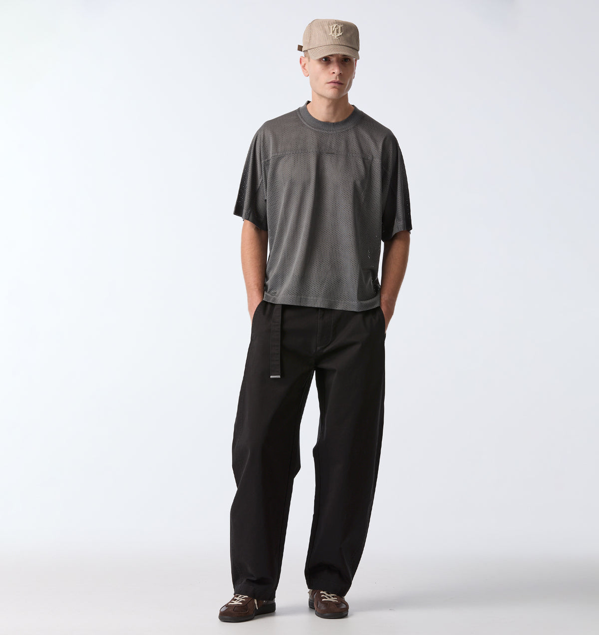 Mesh Crop Box Tee - Washed Black