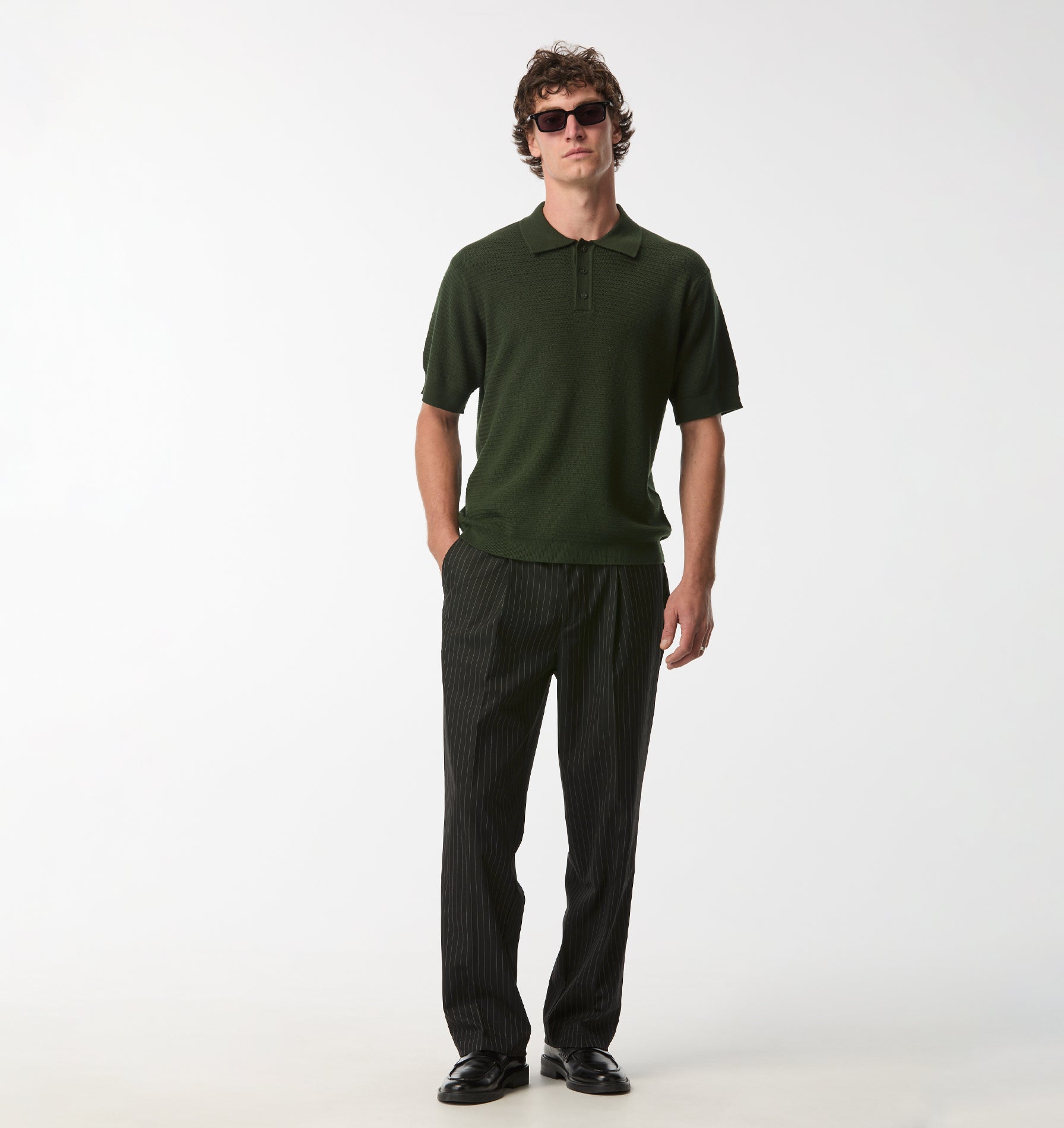 Ronan SS Knit Polo - Dark Green