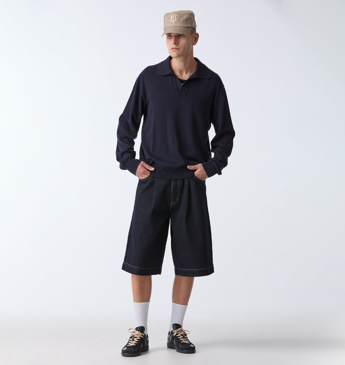 Wide Leg Pleat Denim Short - Indigo