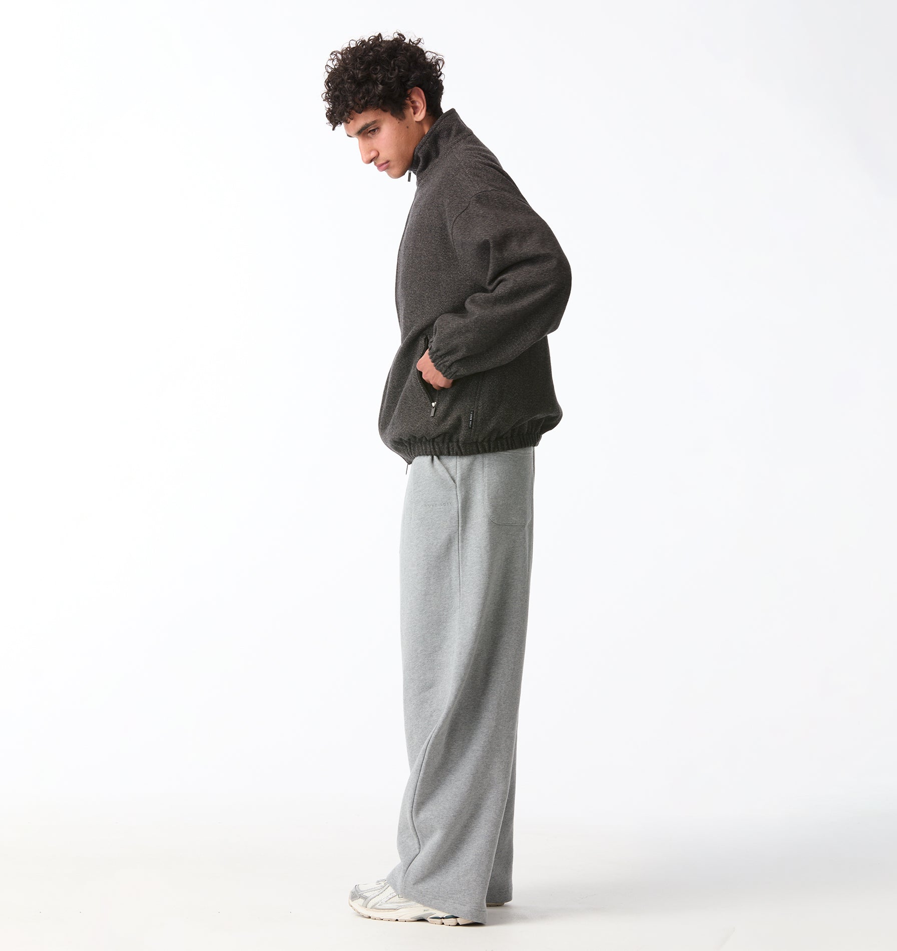Funnel Neck Jacket - Charcoal Tweed