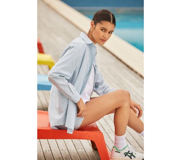 Brooklyn Oversized Shirt - Green/White Stripe